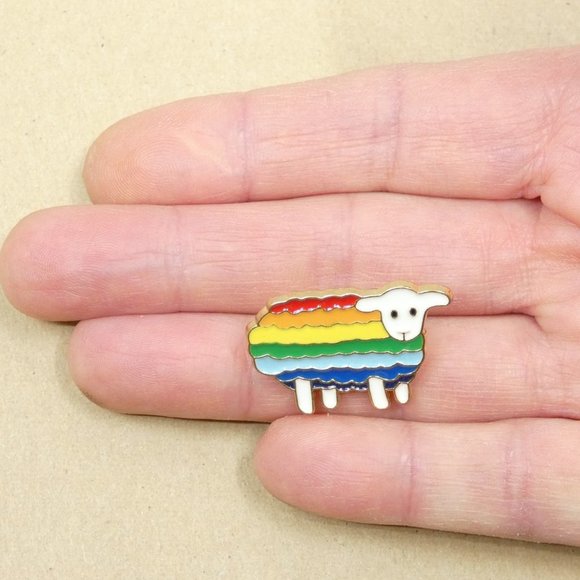FREE ADD ON WITH PURCHASE Rainbow Pride Sheep LGTBQ Enamel Brooch Pin - Picture 2 of 4